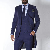 Navy Blue Tailcoat Suits for Men Wedding Custom Made Groom Tuxedos Long Male Fashion Blazer 3 Pieces Groomsmen Costume 20231